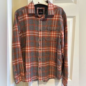 prAna Plaid Flannel Shirt – Men’s Medium – Rust Orange / Gray